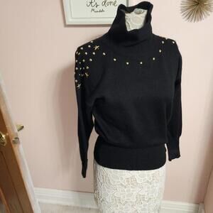 Flawless Meister unique black turtleneck sweater with studs Small S